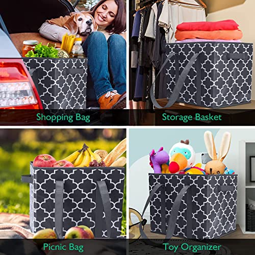 WISELIFE Reusable Grocery Bags 6-Pack Foldable Washable Large Storage Bins Basket Water Resistant Shopping Tote Bag Dark Grey by WISELIFE - Image 2