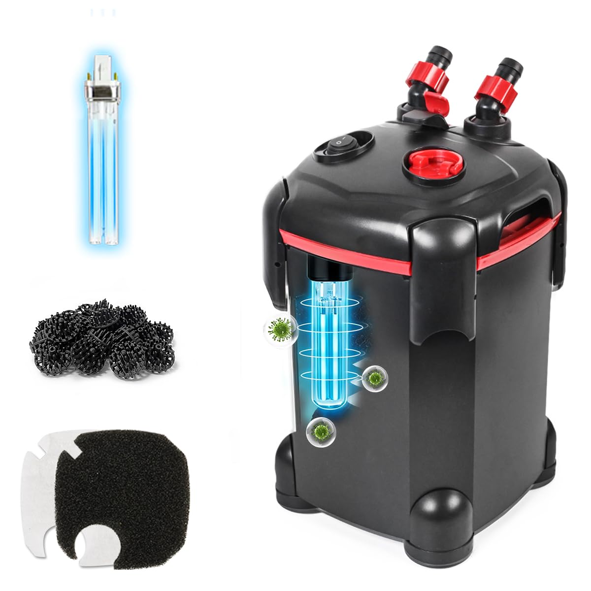 225GPH Canister Filter, External Aquarium Filter with 7W UV Sterilizer Ultra-Quiet Water Cleaning Machine with Free Media for Fish Tanks and Aquariums Up to 55 Gallons (225GPH)