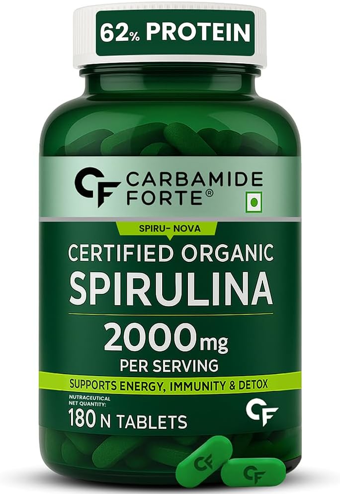 Carbamide Forte 100% Organic Spirulina Tablets 2000 mg Per Serving - Spirulina Powder Organic Tablets | Supports Energy, Immunity & Detox | Certified Spirulina Tablet - 180 Tablets