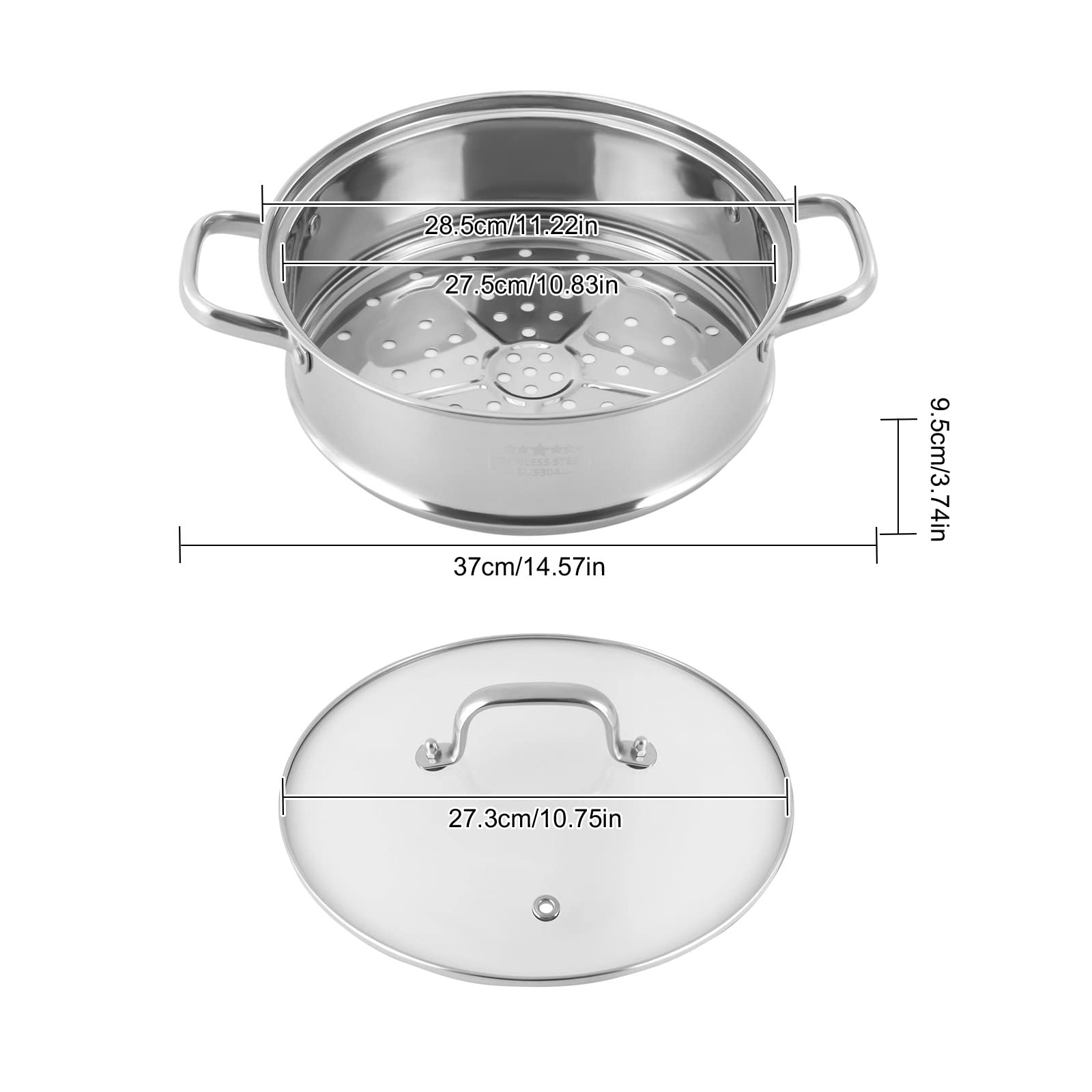 5-Etagen Dampfgarer Edelstahl 30cm - Für Induktion, Mit Deckel, Ideal Für Gesundes Kochen