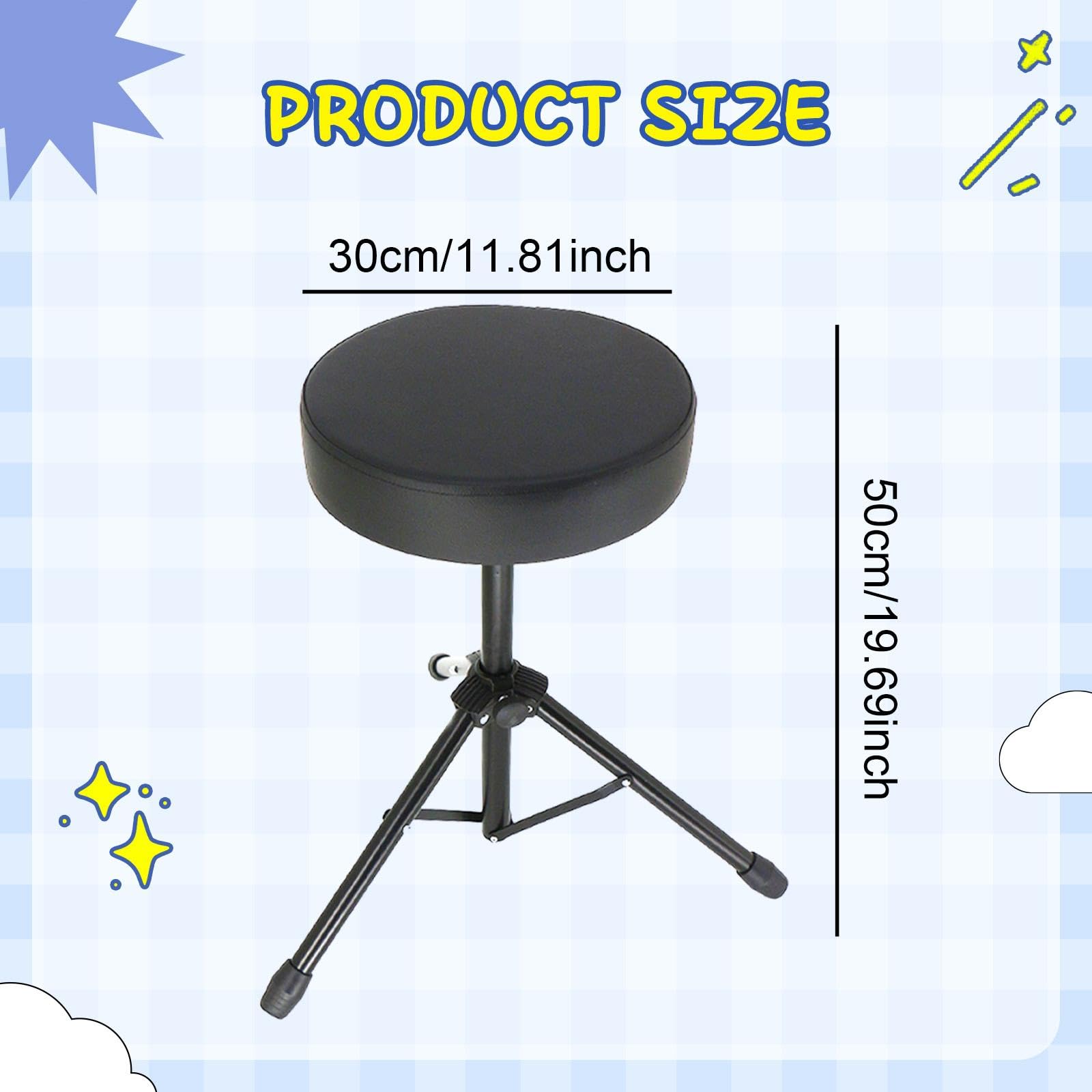 Trono de Batería, Banco de Música, Plegable, Cómodo, Antideslizante, Acolchado, Asiento de Batería Fabricado en PU para Práctica de Espectáculos,