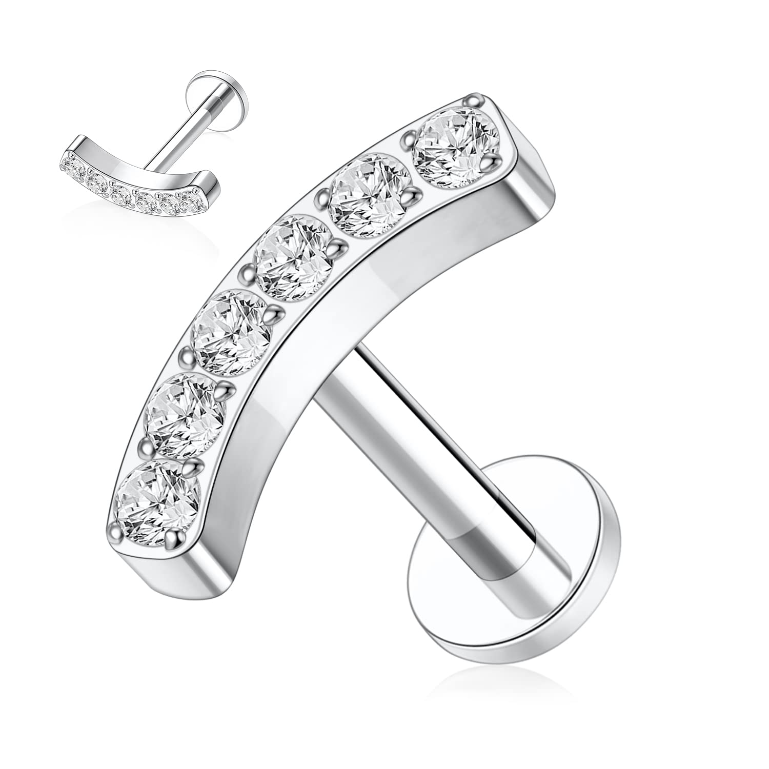hengkaixuan 16G Titanium Labret Studs - Internally Threaded Flatback - Unisex - Silver - Piercing Jewellery — view 20