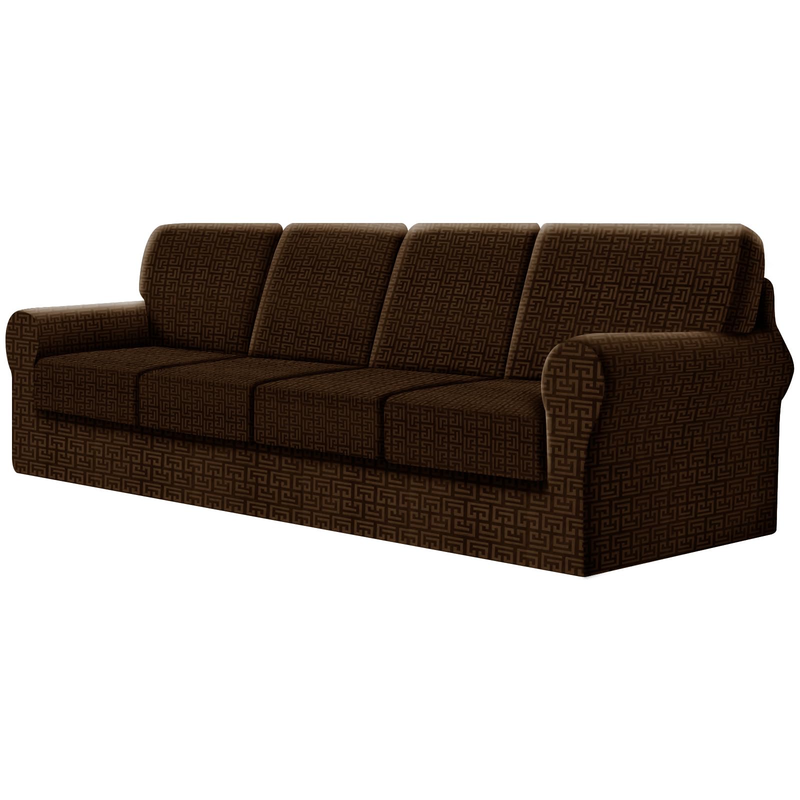 SYLC Fitted Sofa Cover 4 Seater, 9 Piece Sofa Slipcover With 4 Seat Cushion Covers And 4 Backrest Covers, Settee Covers Stretch Velvet Anaglyph(Caramel,X-Large Sofa - 9 PCS)