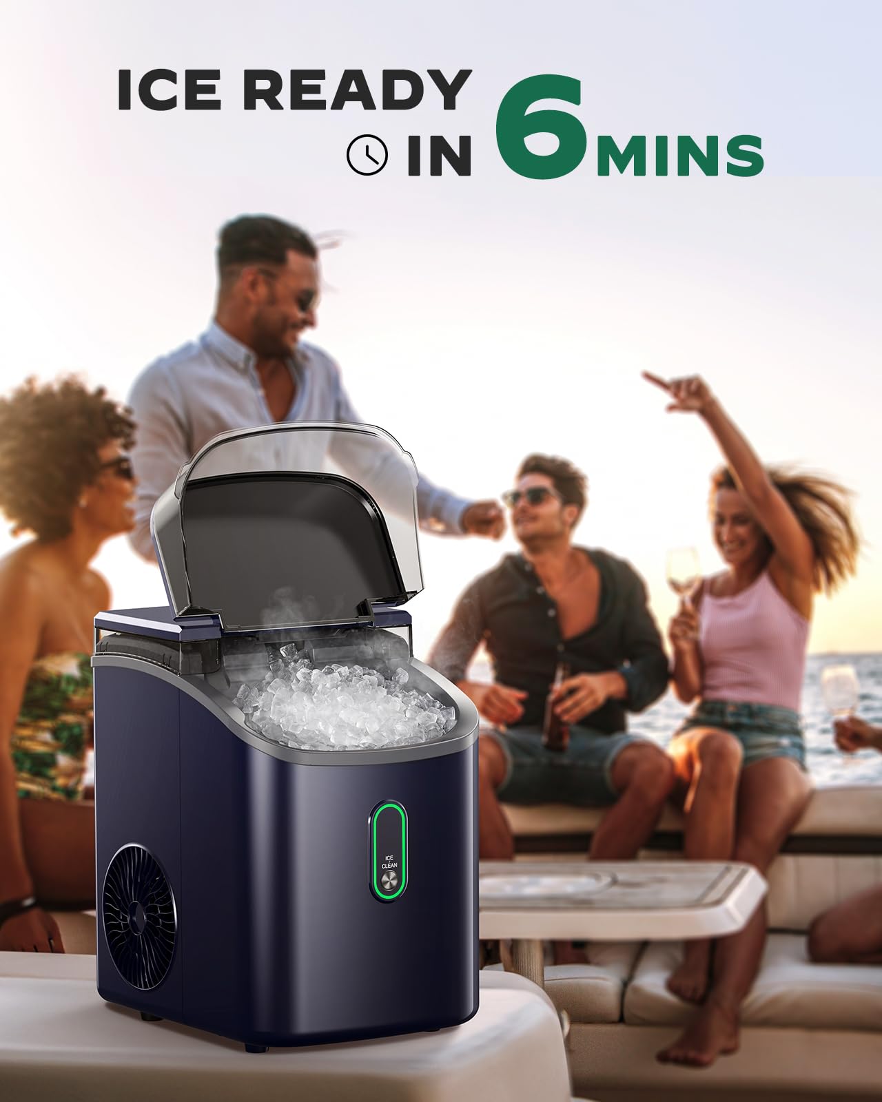 Silonn Nugget Ice Maker Countertop, Pebble Ice Maker With Crushed Ice, One-Click Operation Ice Machine With Self-Cleaning, 33lbs/24h For Home, Kitchen, Office, Blue on Fridge.com - View 4