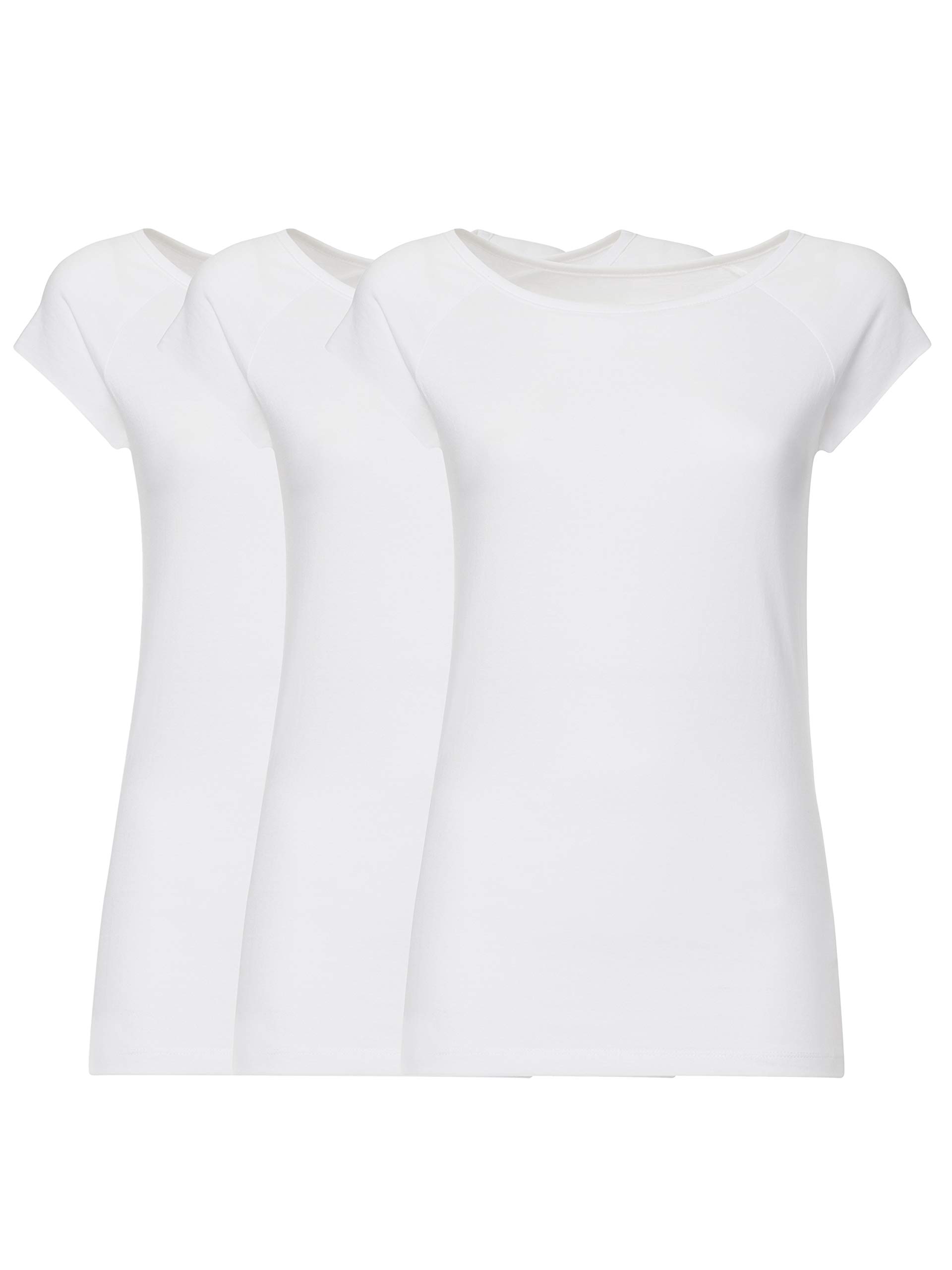 FellHerz T-shirt da donna, confezione da 3 pezzi, bianco biologico e equo