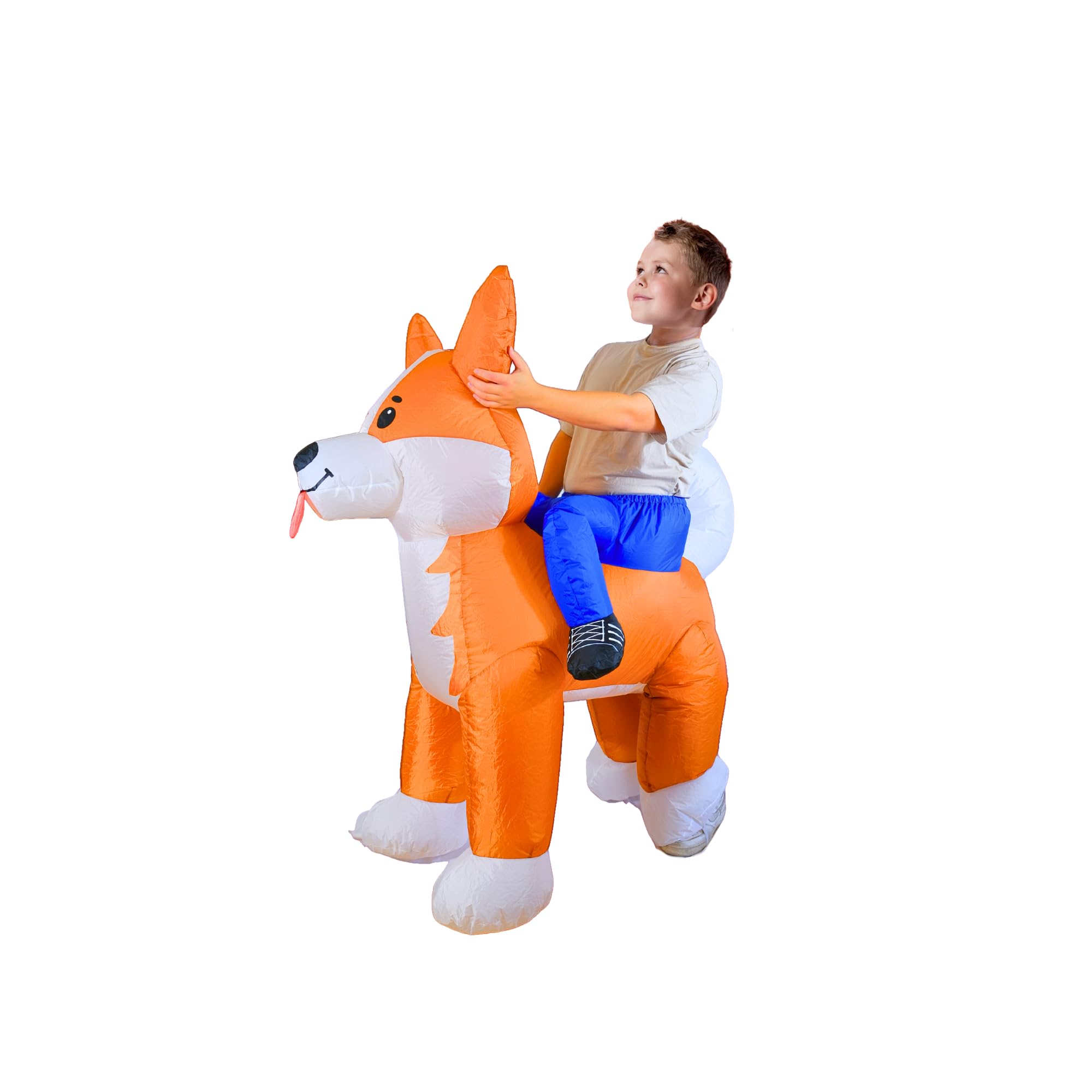 PTS Inflatable Costume Kid, Blow Up Ride On Corgi Dog Costume for Halloween Inflatables Cosplay Party