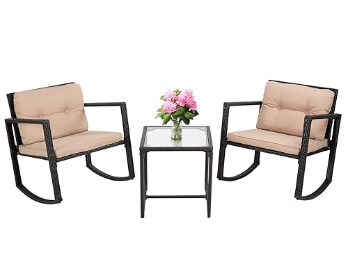 PayLessHere Patio Furniture Set of 3 Rocking Bistro Set Wicker