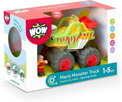 Wow Toys Mack Monster Truck Friction Powered Off-Road Vehicle with Driver Figure | No Batteries, Durable Toddler Toy for Ages 15