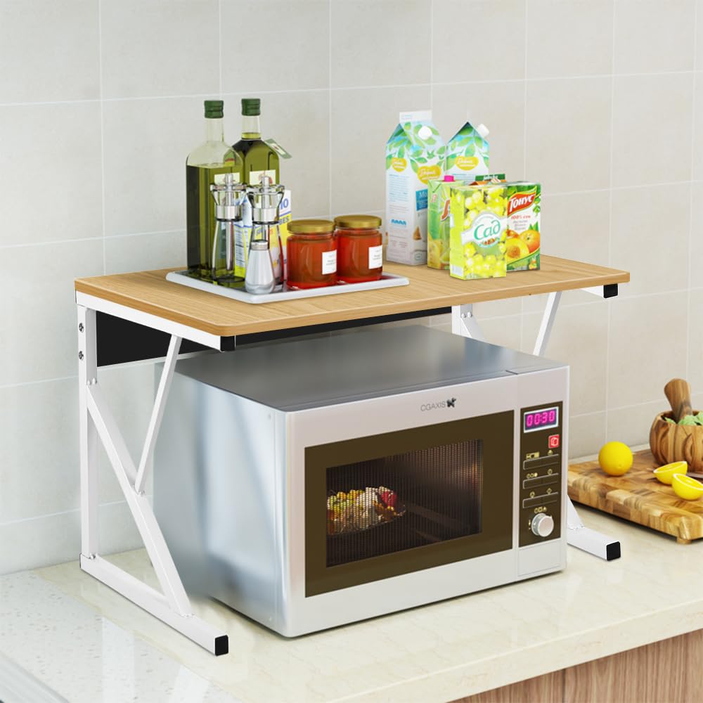 Kedia Estantería extensible para microondas, soporte para microondas, estante de cocina con ganchos, estante para panadería, soporte para microondas (54 x 35 x 34,5 cm, color jaune noix)