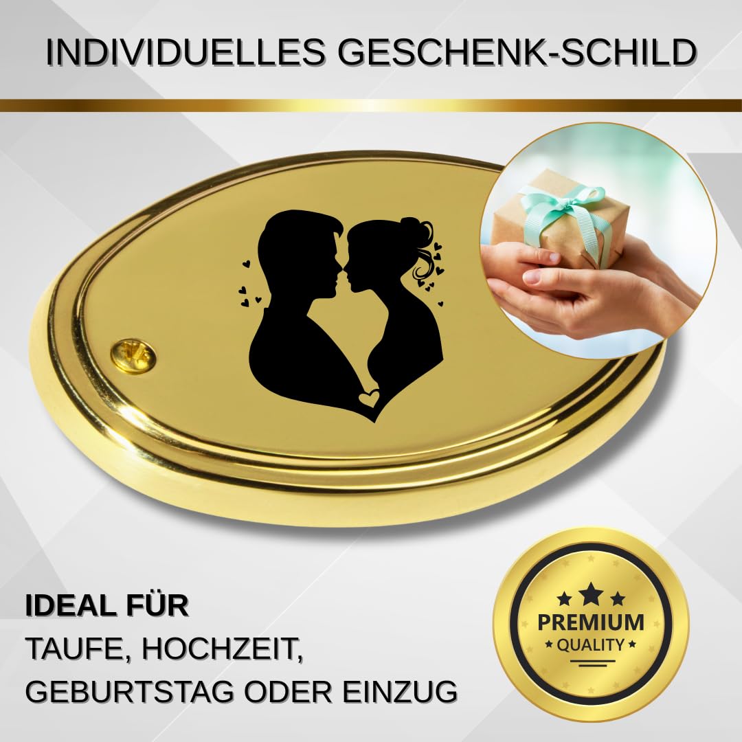 Edel Design Ovales großes Messing Schild - Türschild - Länge 11,1 cm, Breite 7,3 cm, Höhe 0,5 cm mit individueller Gravur