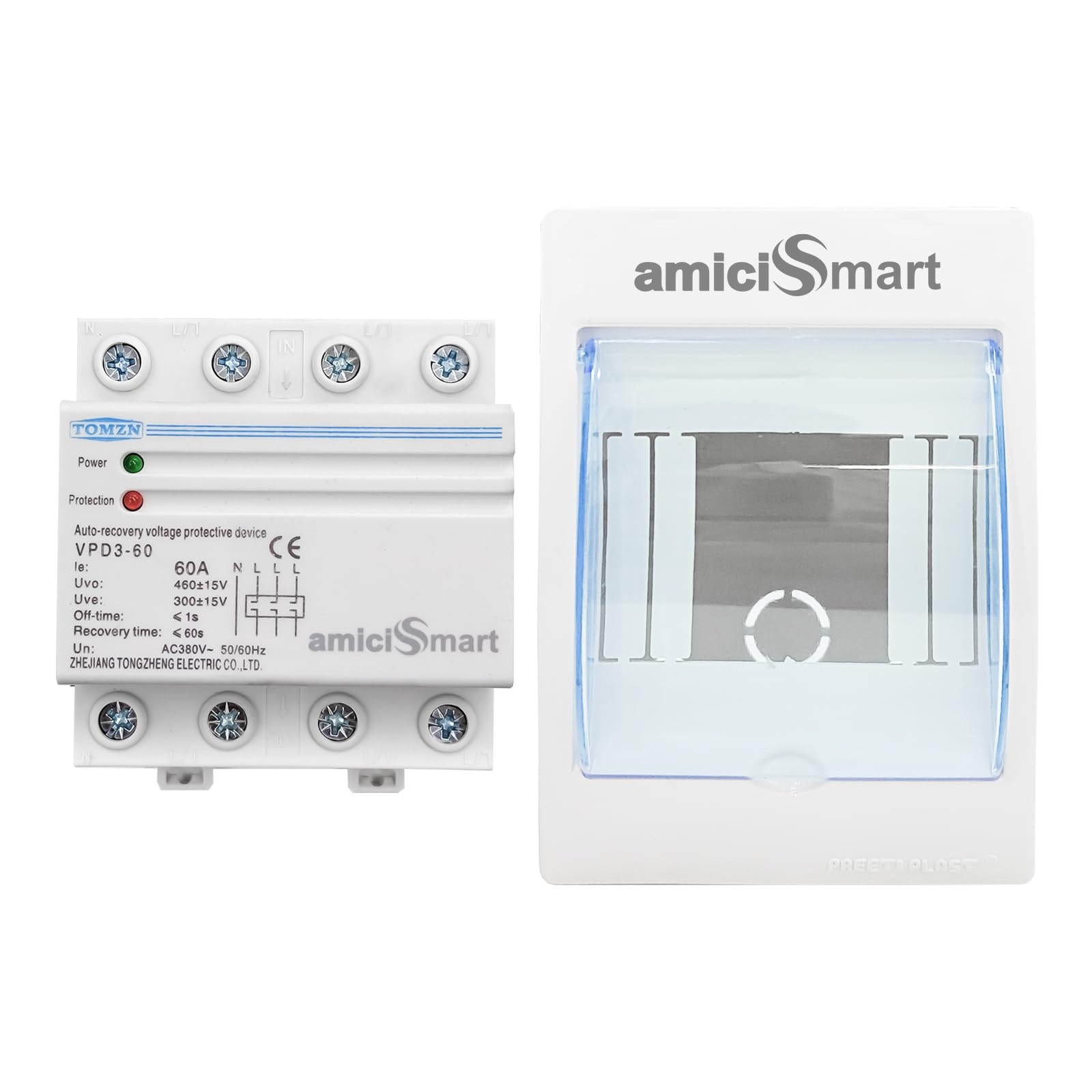 Sponsored Ad - amiciSmart Automatic Over/Under Voltage Protector with Auto Re-Connect 4 Wire Din-Rail Mounted 3 Phase 380V, 60A