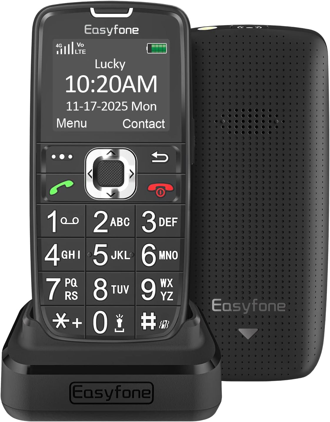Easyfone Prime-A6 | Seniorenhandy 4G | Tastenhandy ohne Vertrag | Mobiltelefon mit Notruftaste und Ladestation | Taschenlampe | FM-Radio | Telefon mit großen Tasten | Schwarz