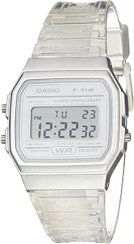Casio F91W Series Classic Quartz Watch Water Resistant 1/100 Second Stopwatch Daily Alarm Hourly Time Signal Auto Calendar SS Case Back 12/24 Hour Format