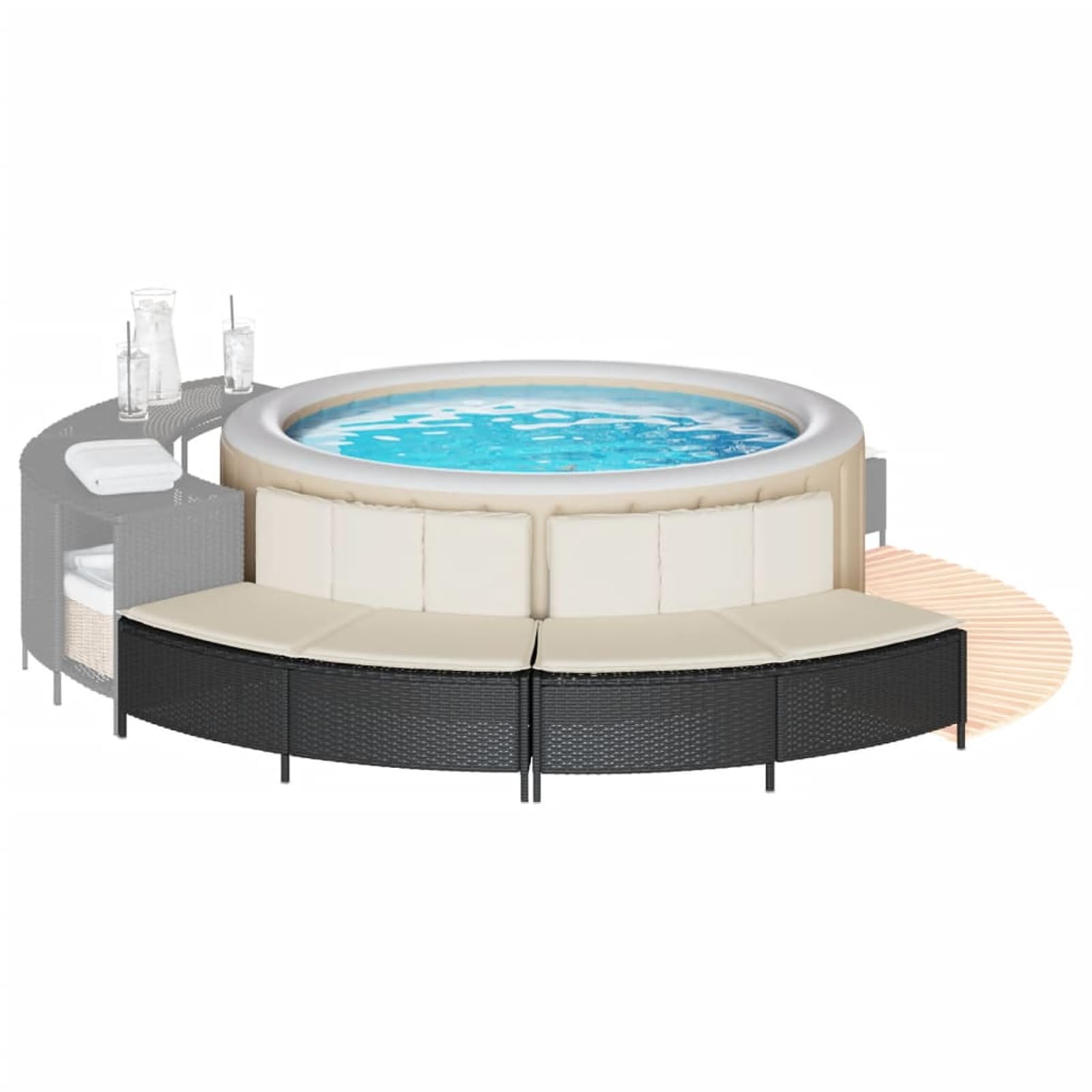 Ławka do jacuzzi, czarna, 112 cm, polirattan, stal malowana proszkowo | Odporna na promieniowanie UV, zdejmowana poszewka nadająca się do prania, modułowa konstrukcja, nośność 110 kg