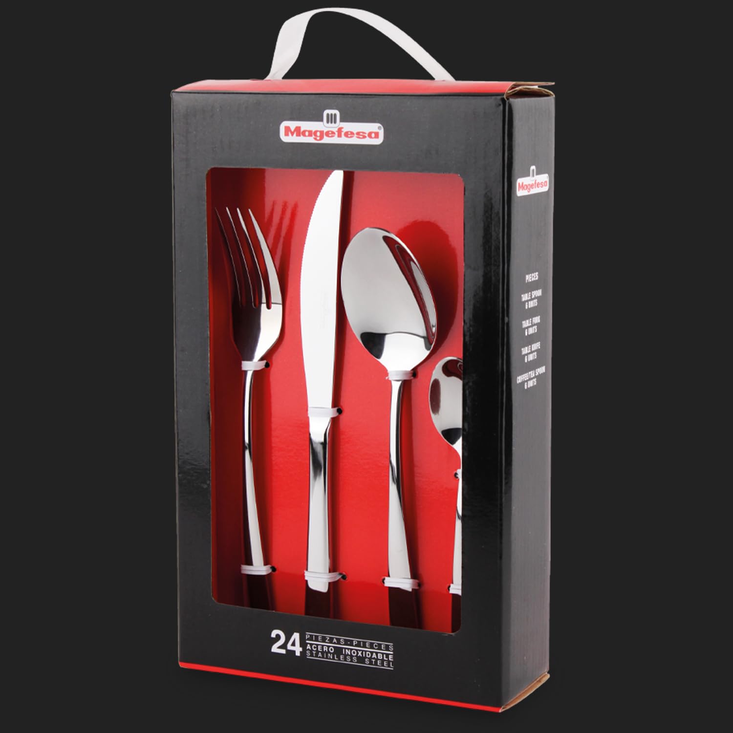 Magefesa Vera - Ménagère 24 pièces, 6 cuillères, 6 fourchettes, 6 couteaux de table, 6 cuillères à café/thé, acier inoxydable, pour 6 convives
