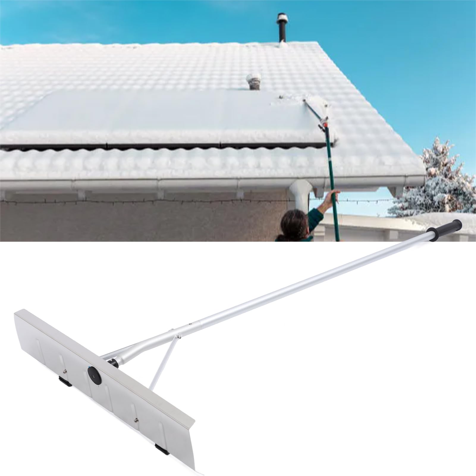 Râteau Télescopique pour Toit à Neige, Outil de Déneigement Polyvalent en Aluminium Portable avec Poignée Extra Longue pour Maison et Voiture