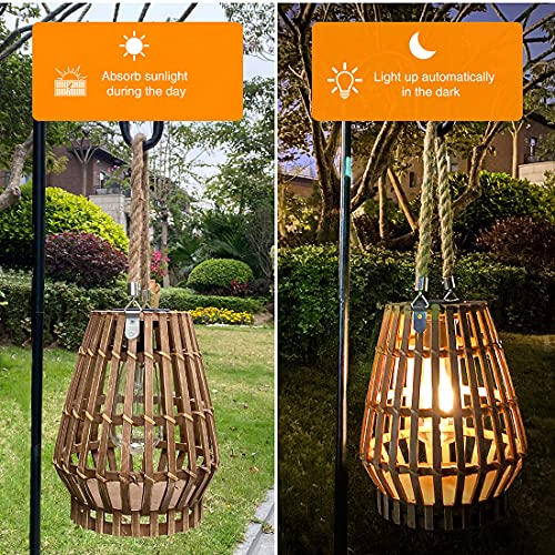 Outdoor Solar Lanterns Hanging - Bamboo Table Light Decorative Landscape Lamp Rattan Natural Lantern Rustic Woven Lantern With Edison Bulb For Indoor Tabletop Patio Garden Pathway Yard Wedding #TOP3