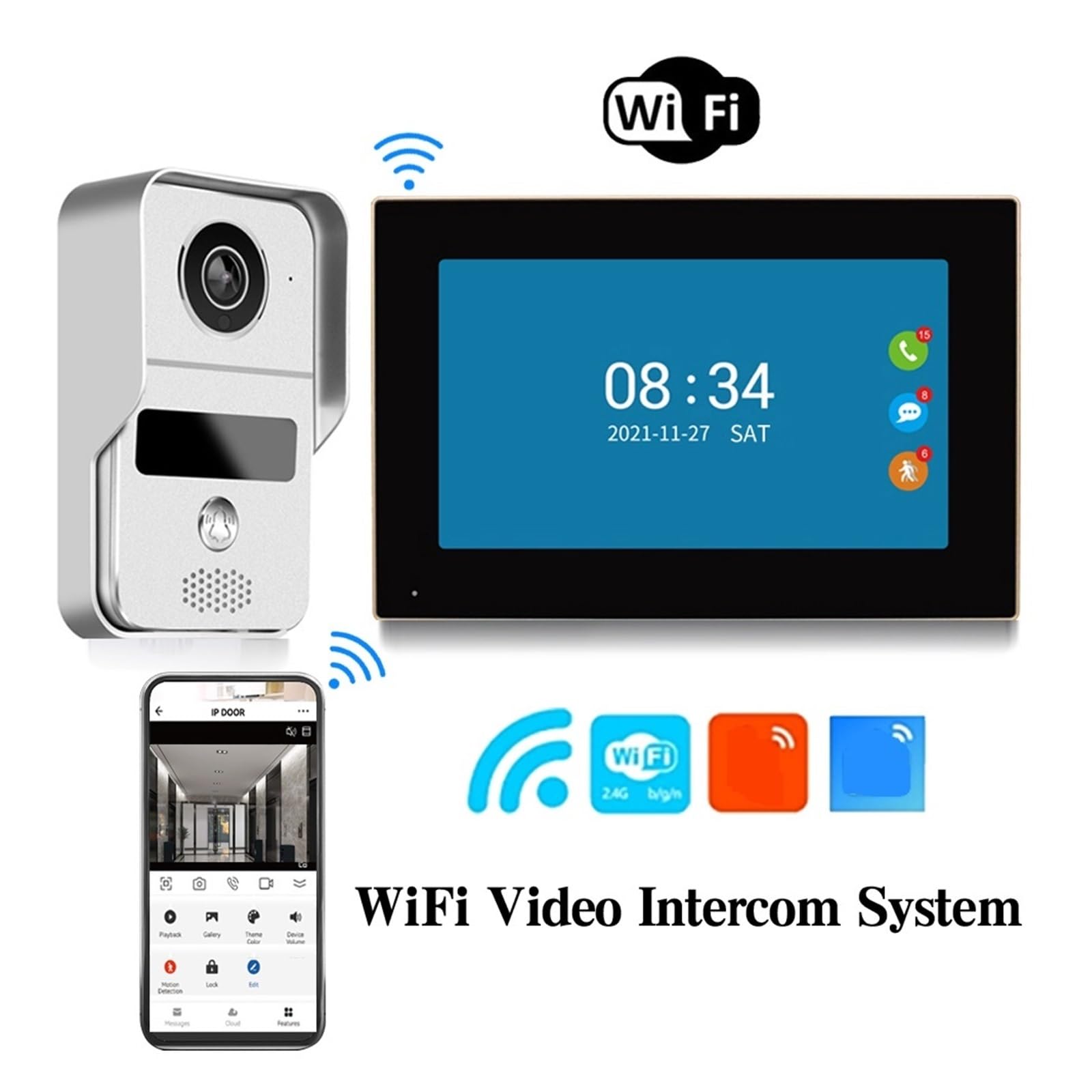 Timbre inalámbrico Timbre De Vídeo De 7/10 Pulgadas WiFi Timbre De Puerta Exterior Impermeable IP65 Intercomunicador Hogar Inteligente Inalámbrico Puerta Teléfono Cámara para la Oficina de la Escuela