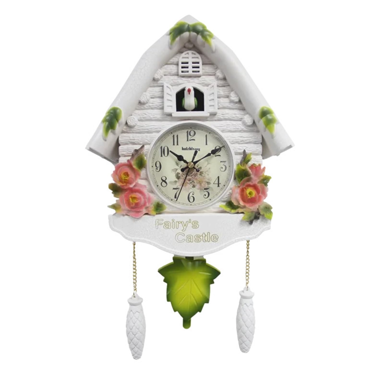 Gsclz White Flower 1Pc Cuckoo Wall Clock Daytime Hourly Alarm Pendulum Quartz Watch Silent Home Living Room Decoration Art For Wall Art Home Office Decoration(White Flower)
