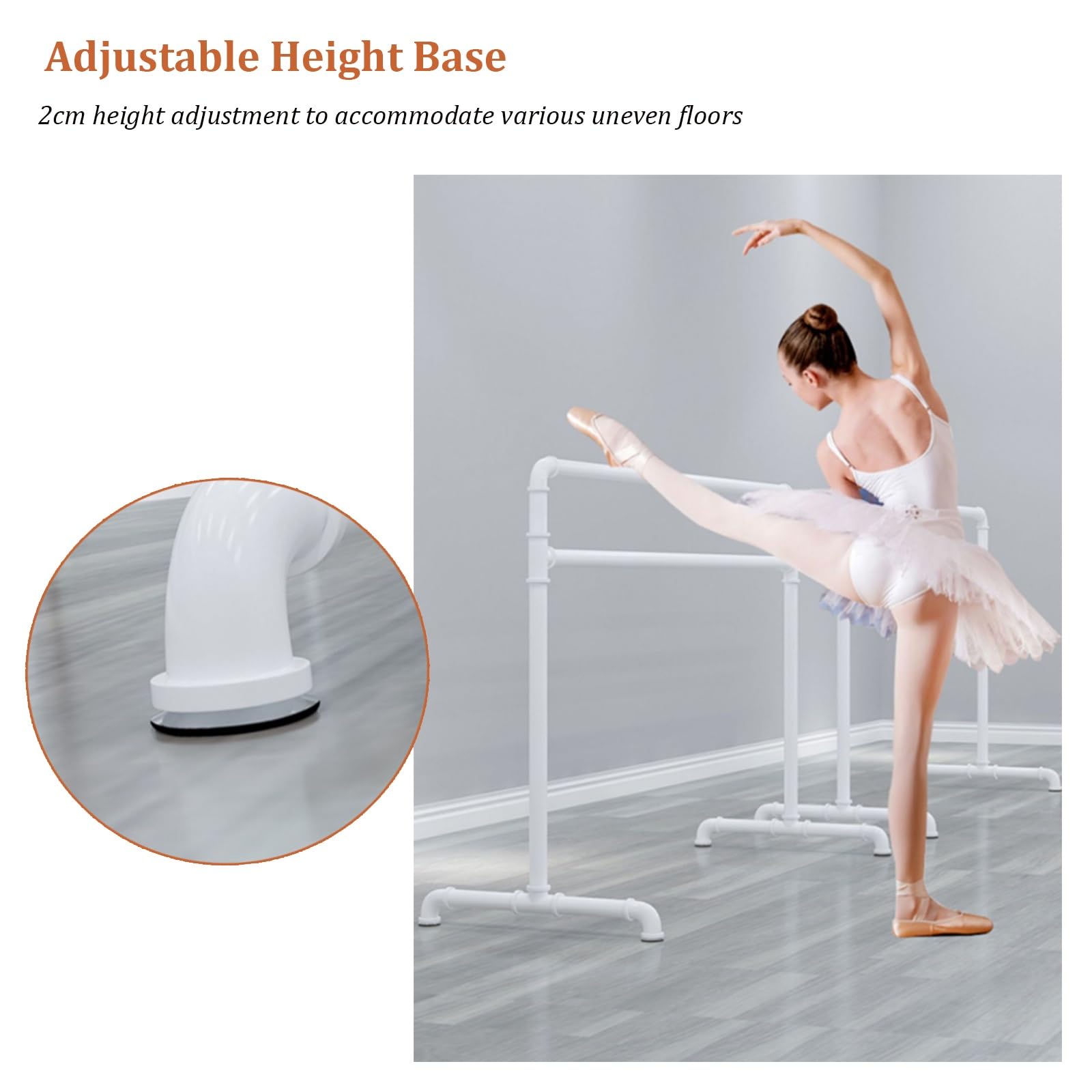 Barra de ballet, barra de baile de tubo de acero independiente, barra elástica portátil ajustable para fitness en casa y baile