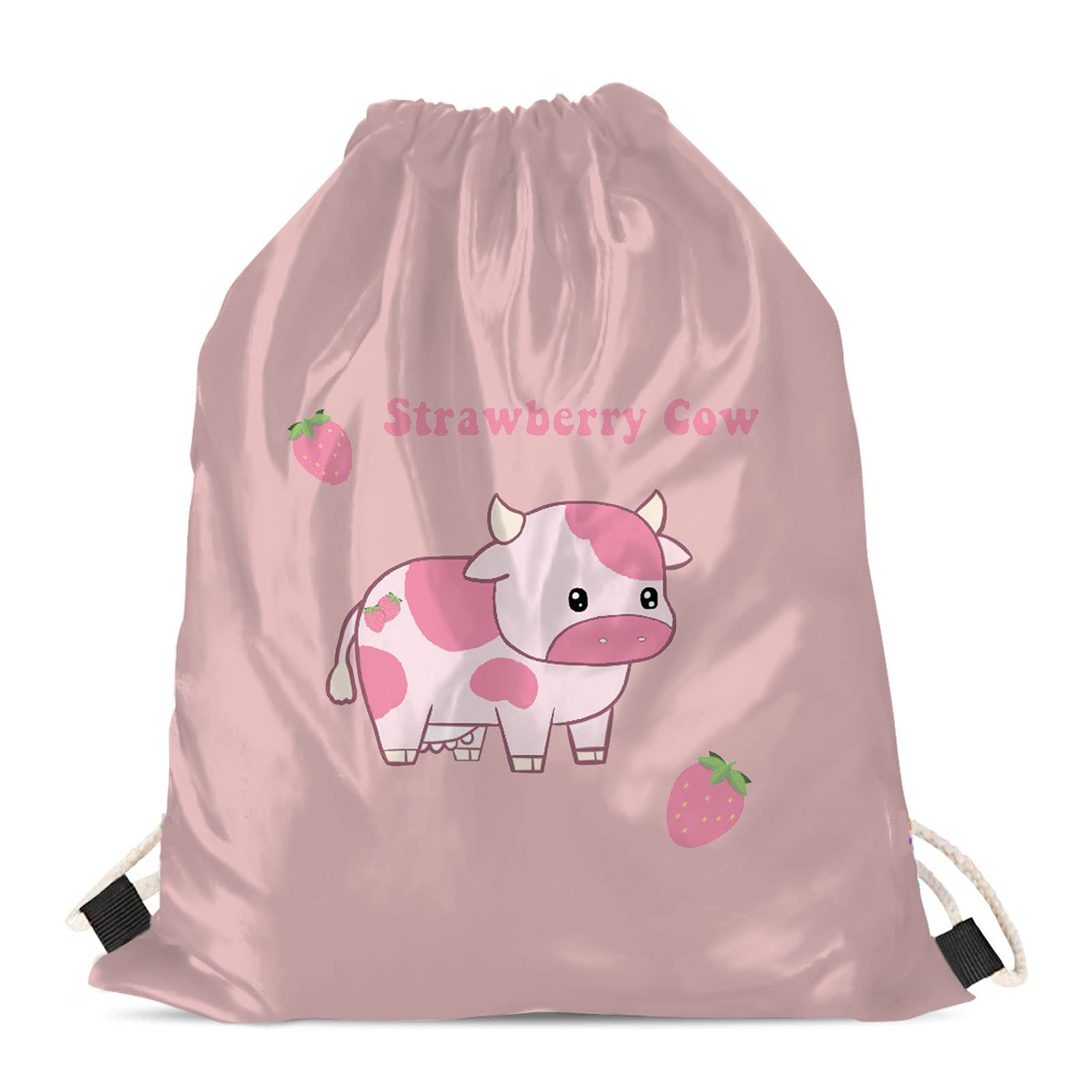 Upetstory Animals Patterned Drawstring Gym Bag for Teens Kids, Cinch Backpack for School Gifts, A Strawberry Cow, One Size — image 1