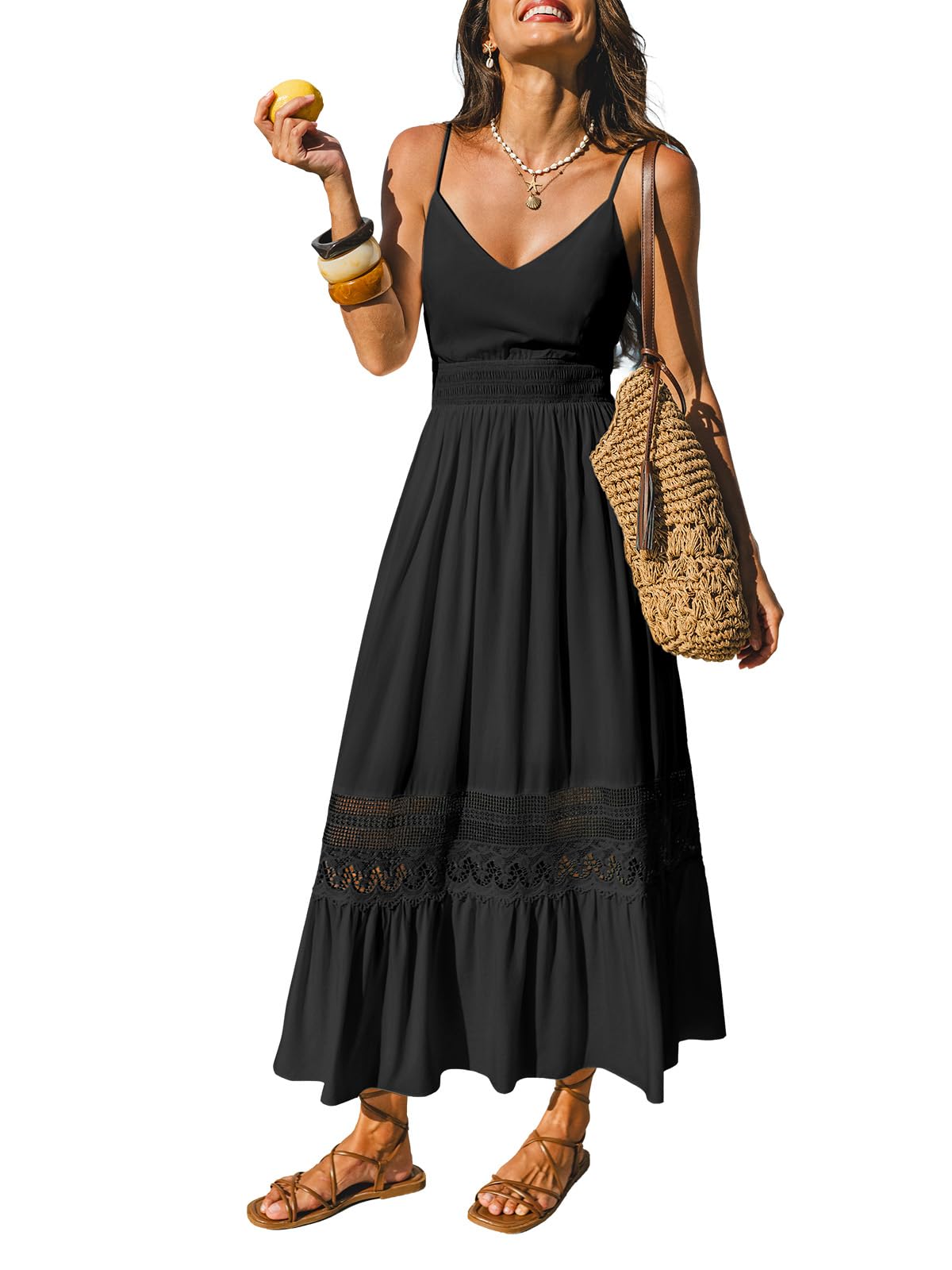CUPSHE Abito estivo da donna con spalline sottili, in pizzo, senza maniche, stile bohémien