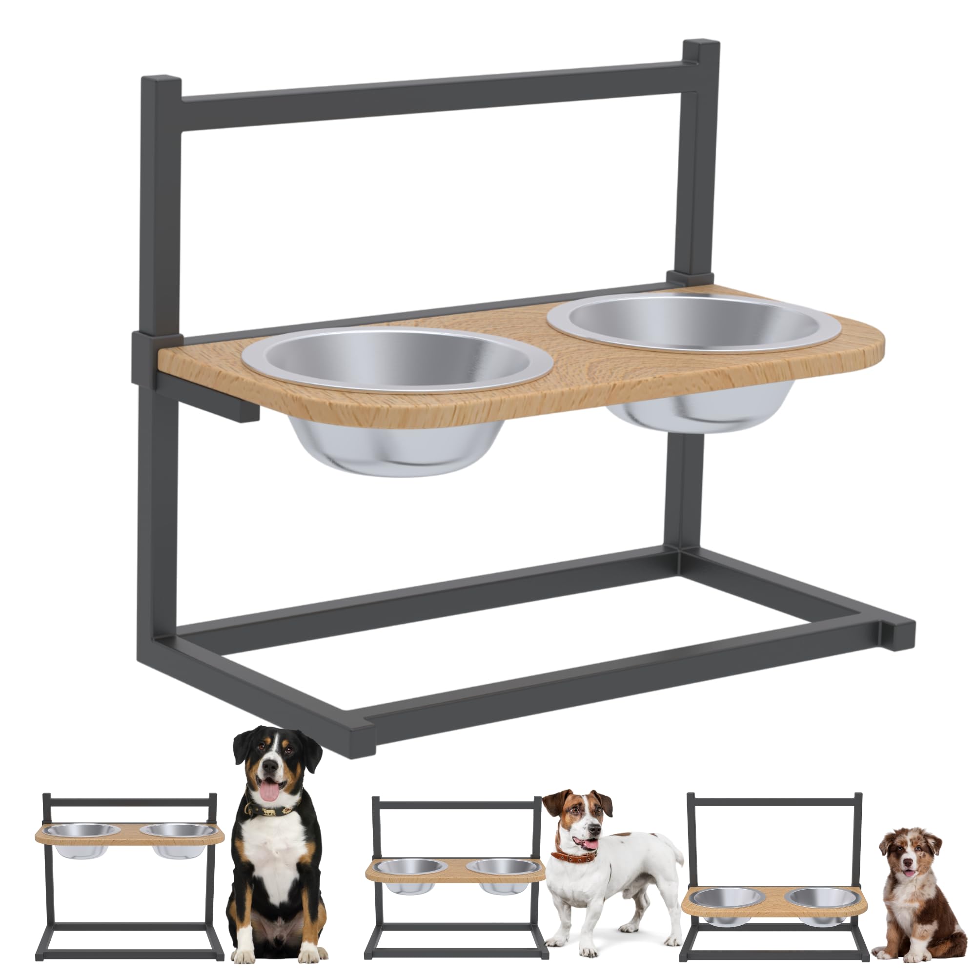 IMORETEC Comedero Perro Elevado con Altura Ajustable Fabricado en Bambú y Acero Inoxidable - Comedero Alto Estable y Antideslizante - Comedero y Bebedero para Perros Grandes de Gran Capacidad 1,5 L.