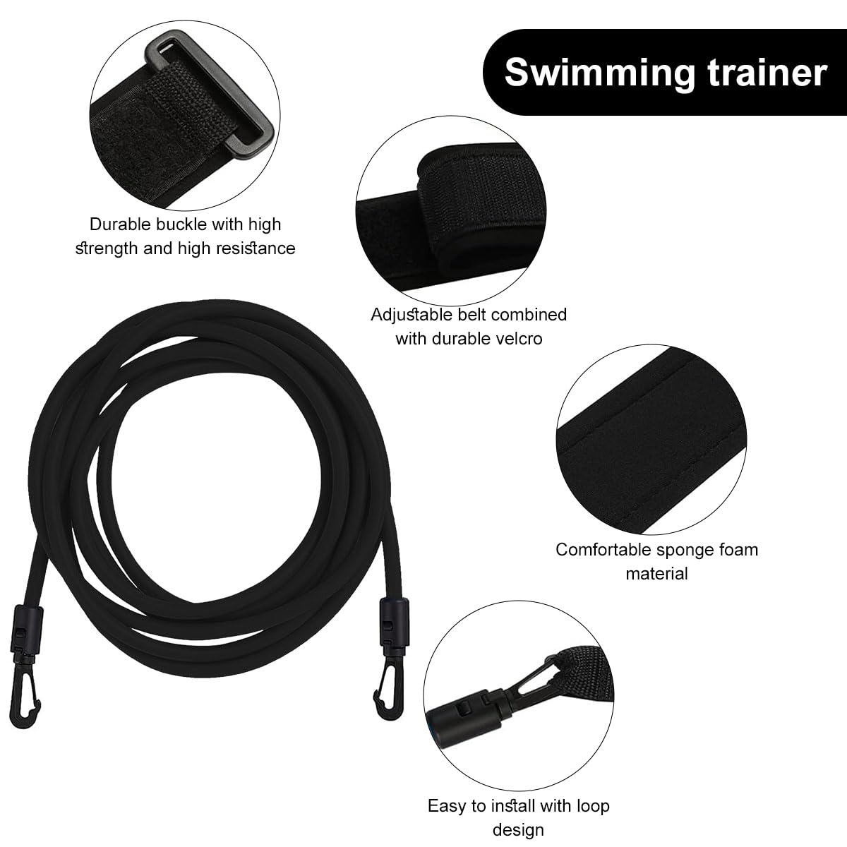Schwimmgurt Für Pool,3 Meter Schwimmtrainer Gürtel,Schwimmwiderstand Gürtel,Schwimmhilfe Gurtel,Schwimmgurt Schwimmtrainer,Schwimmgürtel Für Pool Erwachsene,Für Widerstandstraining,Schwimm,Schwarz