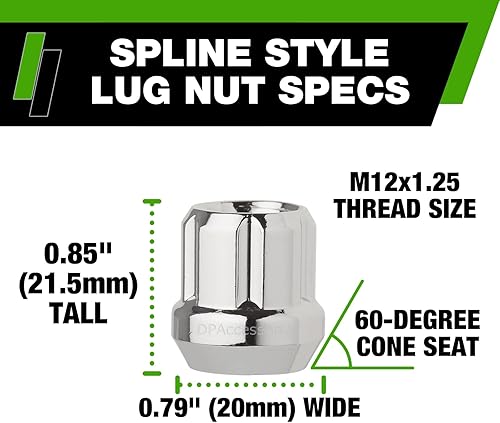Miniatura 3 de DPAccessories LOS2L5HC-CH04024 - Tuercas cromadas M12x1.25 para ruedas de posventa, afinador estriado de extremo abierto, 0.866 in (0.85 pulgadas)