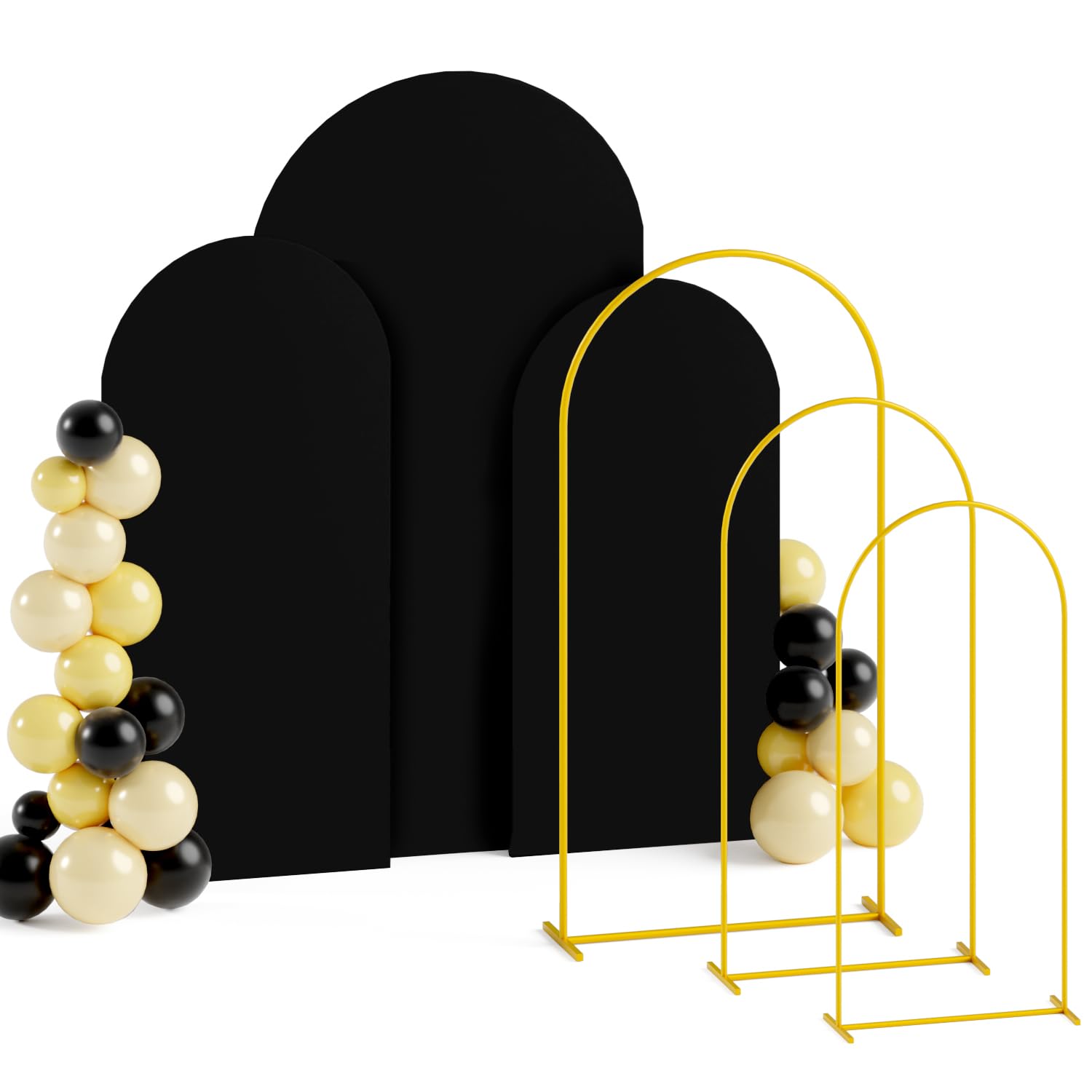 ROMANKAS Arch with Cover Backdrop Black Backdrop Cover 4&5&6ft Metal Arch Backdrop Stand and Cover Set of 3 Wedding Arch Backdrop Balloon Arch with Cover for Banquet Event Ceremony Reception Decor