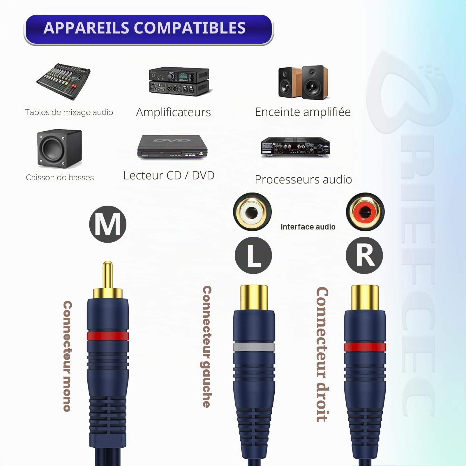 Câble Répartiteur RCA Audio Adaptateur Câble Y Cinch, 15cm RCA vers JACK 1 Mâle à 2 Femelle pour Caisson Basses, Phono, AV, Audio, Subwoofer Voiture(2Pack, Bleu)