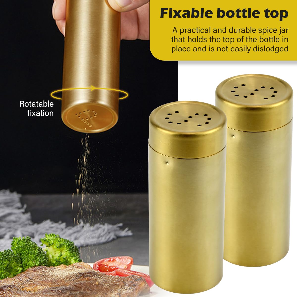 Gewürzstreuer aus Edelstahl mit drehbarem Deckel für Salz, Zucker, Gewürze, Pfeffer, Küchenhelfer zum Kochen und Grillen im Freien, 2 Stück