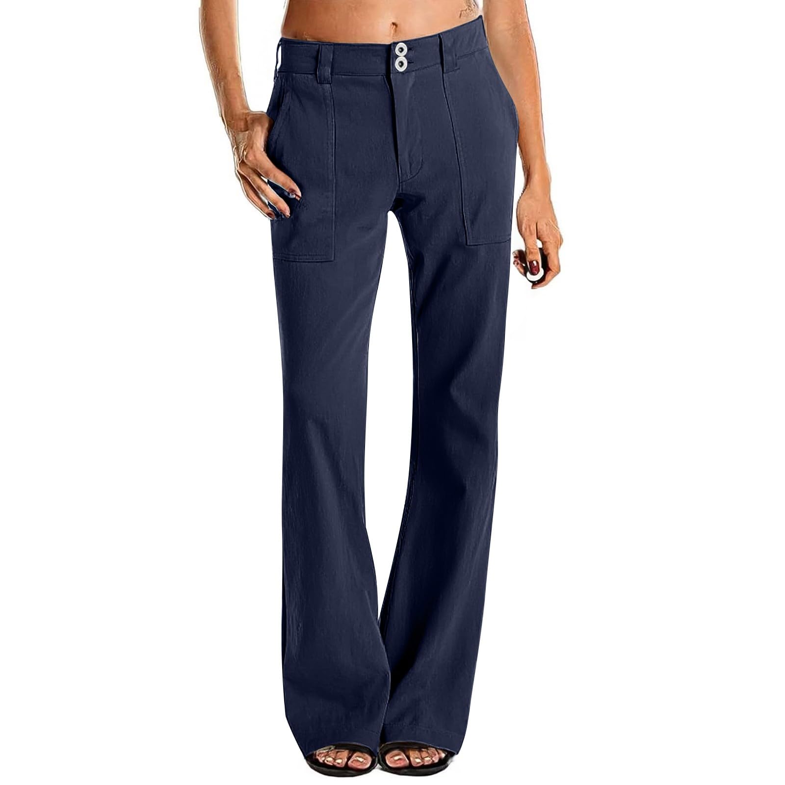 Casual Wide Leg Pants for Women Dressy Twill Elastic Waist Palazzo Pants with Pockets Lightweight Comfy Work Trousers