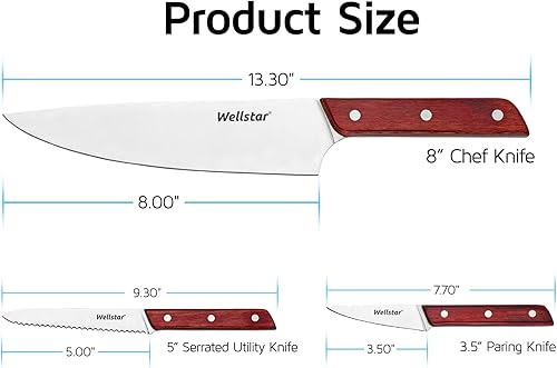 Miniatura 9 de Juego de cuchillos de chef, juego de cuchillos de cocina de 3 piezas, cuchillos de cocina profesionales afilados con cuchillas de acero inoxidable
