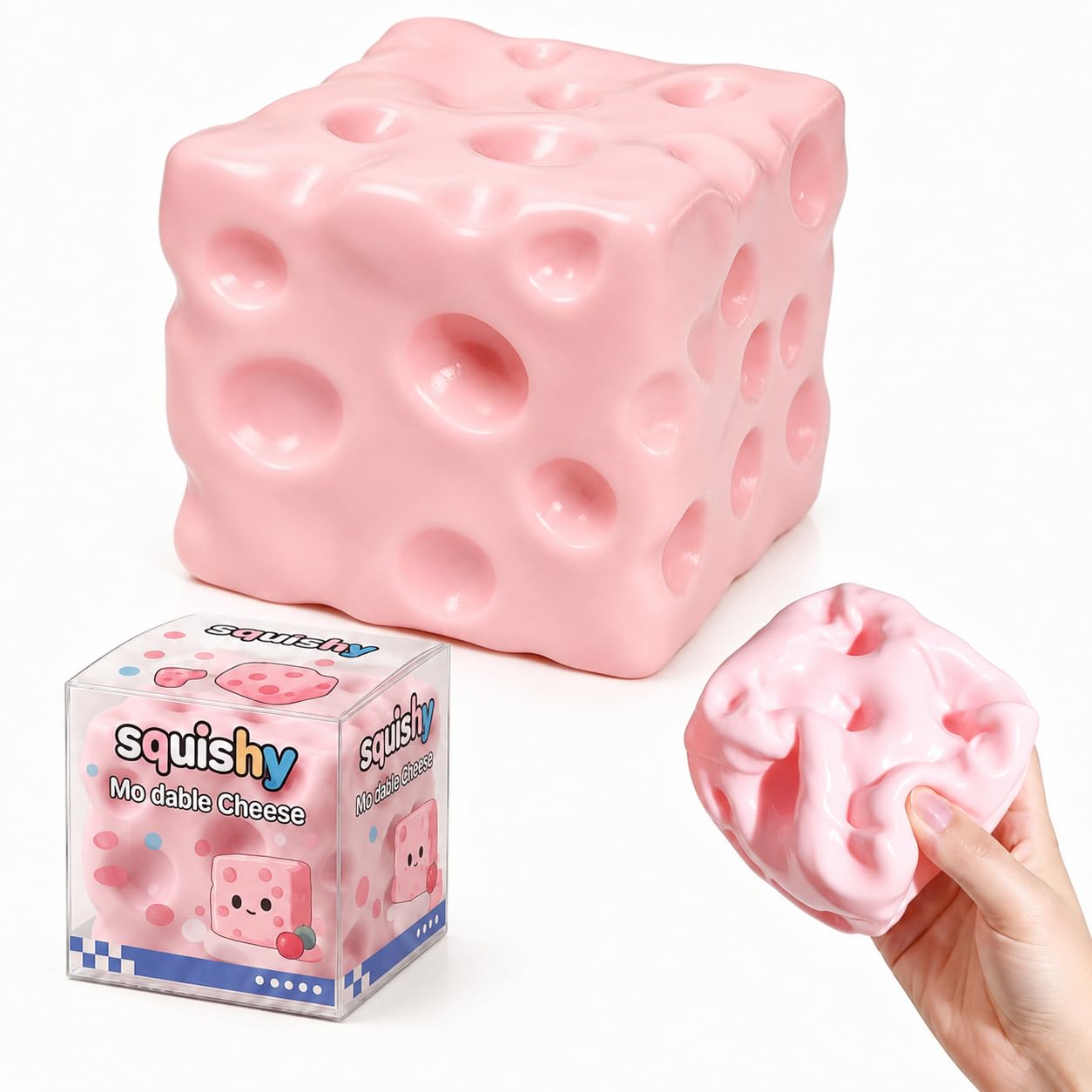 Hi-Y2Kgirls Cheese Squishy, Stress Relief Fidget Toy, Slow Rebound Block Simulation Food Squeeze Toy for Adults Gift Novelty Anxiety Calming Desk Party Favors (1PC-Pink)