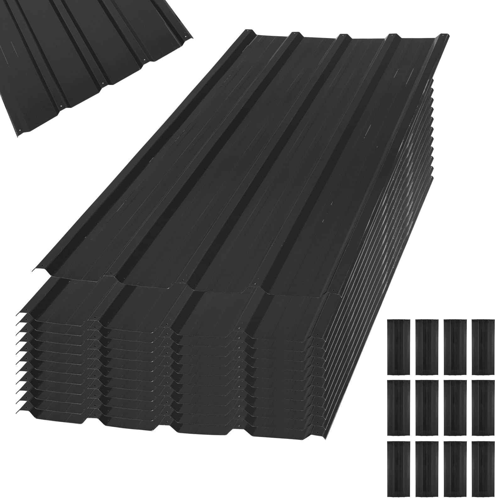 12 fogli trapezoidali, 7 m², 110 x 45 cm, in metallo zincato, antiruggine, resistente alle intemperie, profilato, lamiera ondulata, pannelli per tetto, casetta per attrezzi (BLACK-12PCS)