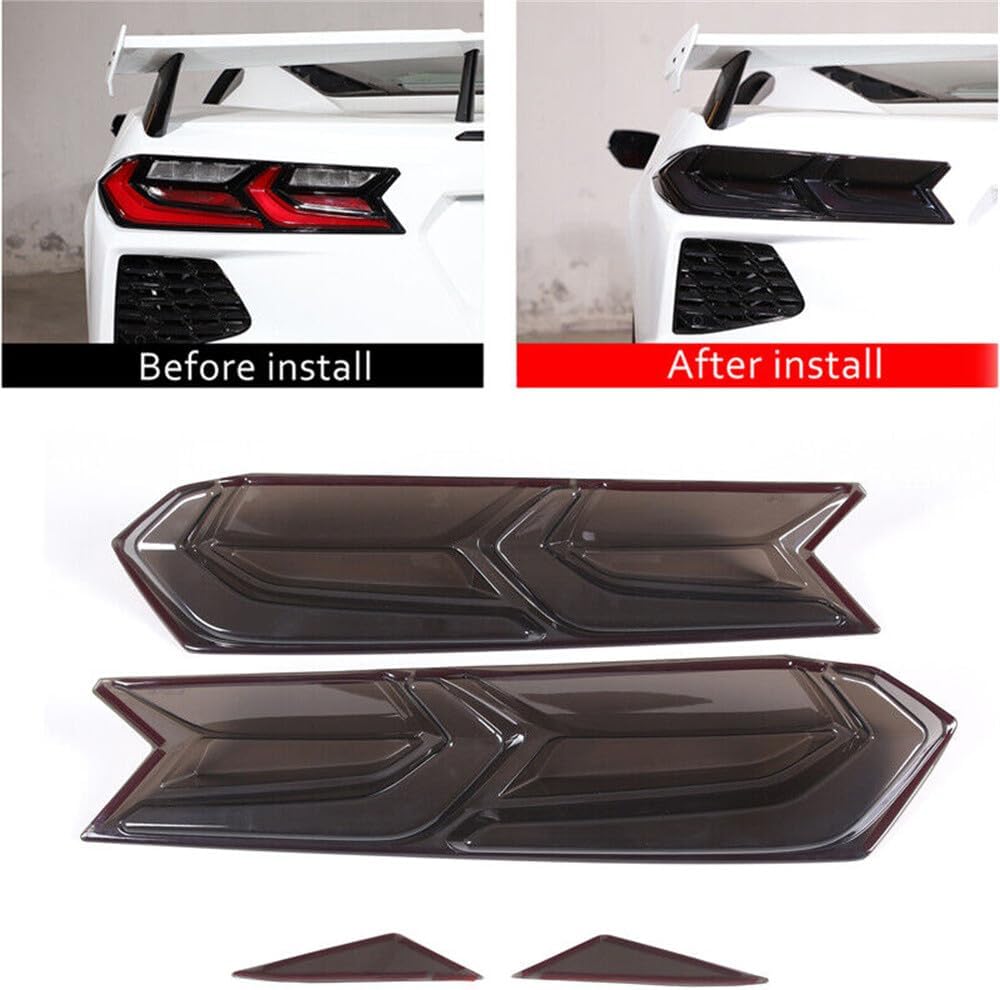 Smoked Black ABS Rear Tail Light Lamp Guard Trim Cover for Chevrole-t Corvette C8 Z06 2020-2025, Smoke Tinted Taillight Protector Decoration Accessories, 2PCS