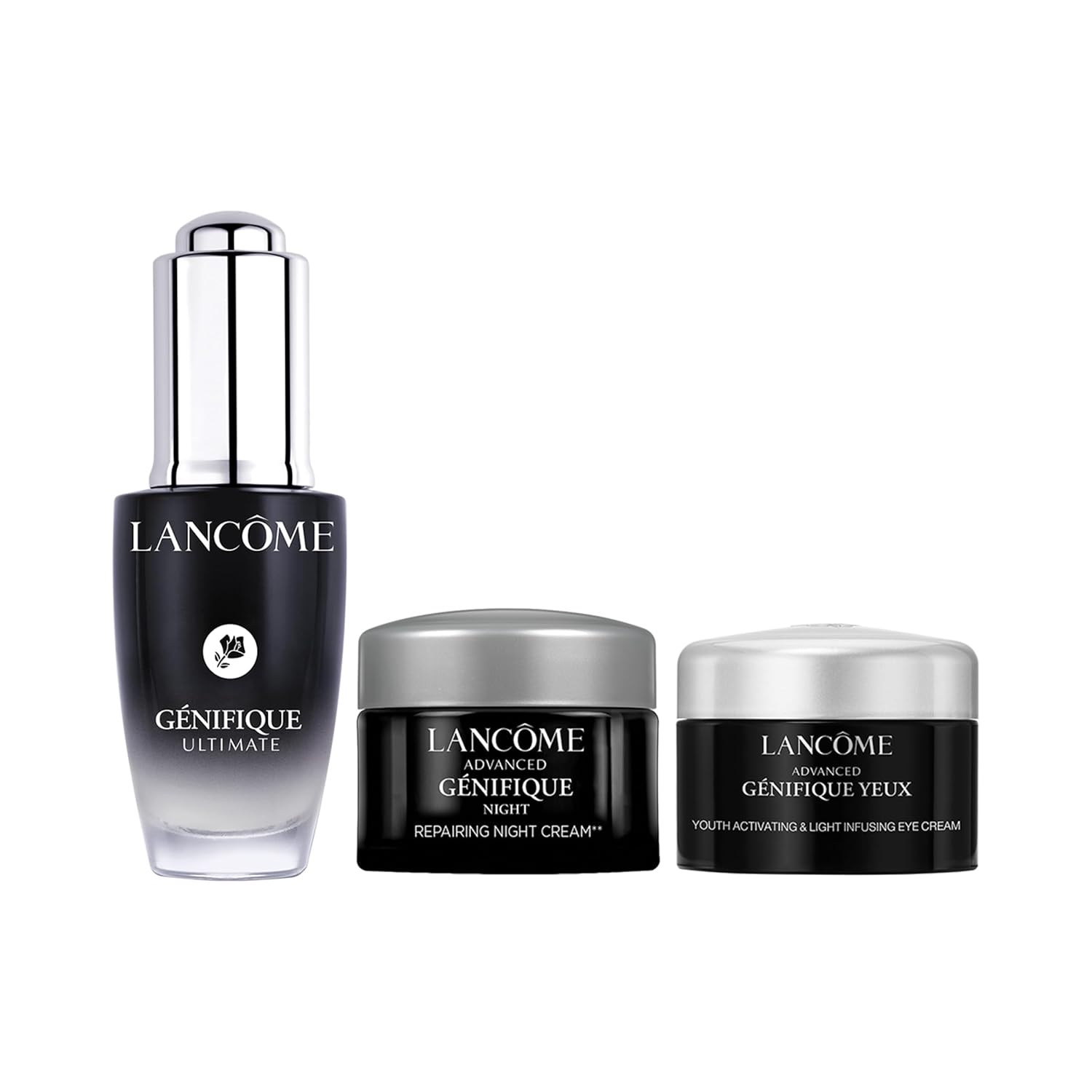 Génifique Ultimate Discovery Set – Génifique Ultimate Serum 0.67 Fl Oz, Génifique Night Cream 0.16 Fl Oz, Génifique Eye Cream 0.16 Fl Oz.