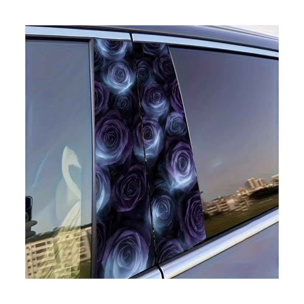 Auto Accessory 2pcs Car Center Column Decal Dark Purple Rose Glossy Protective Polyethylene Film