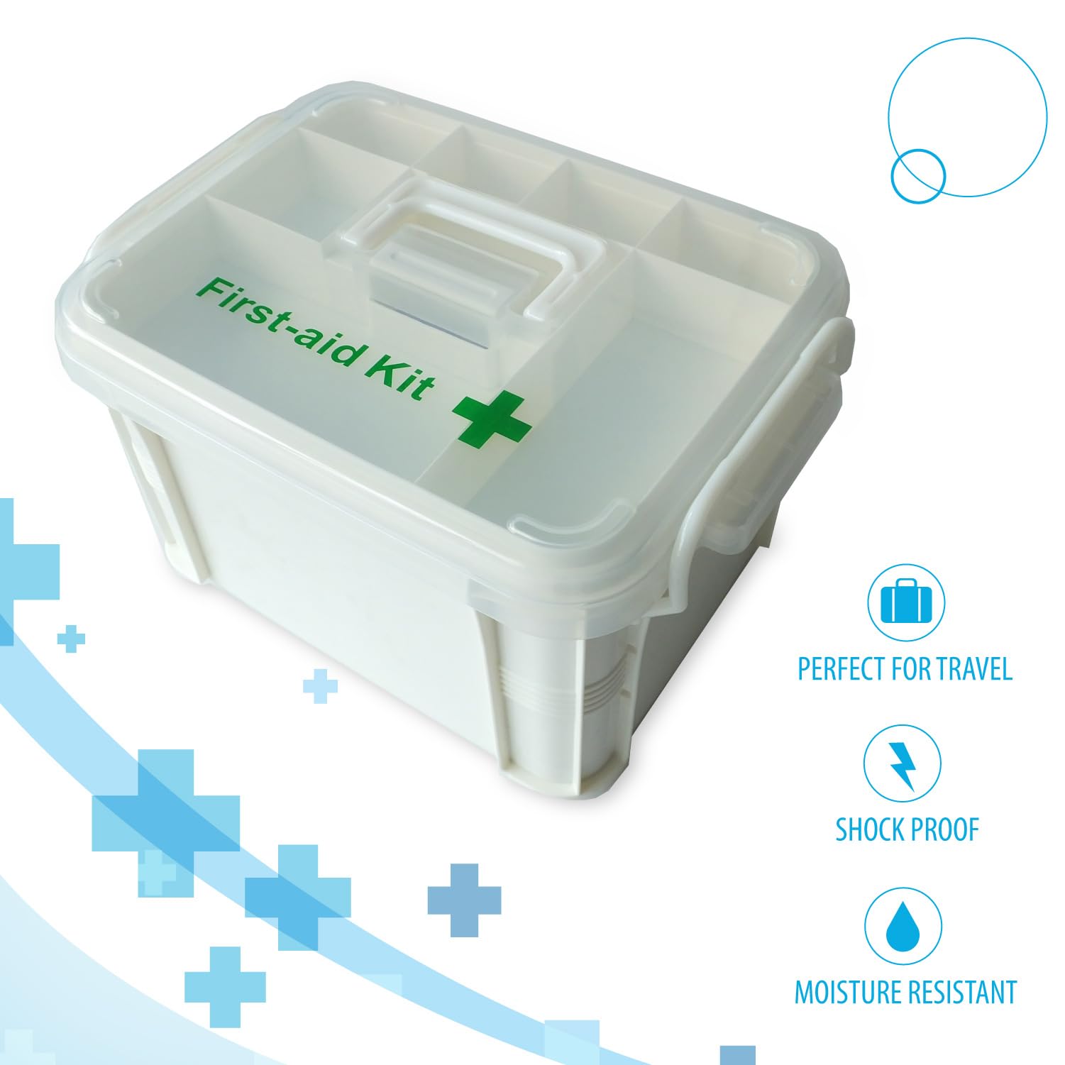 Caja de primeros auxilios con asa portátil para medicamentos de plástico, organizador básico de medicamentos, kit de caja de almacenamiento médico de emergencia para viajes, coche, hogar, camping