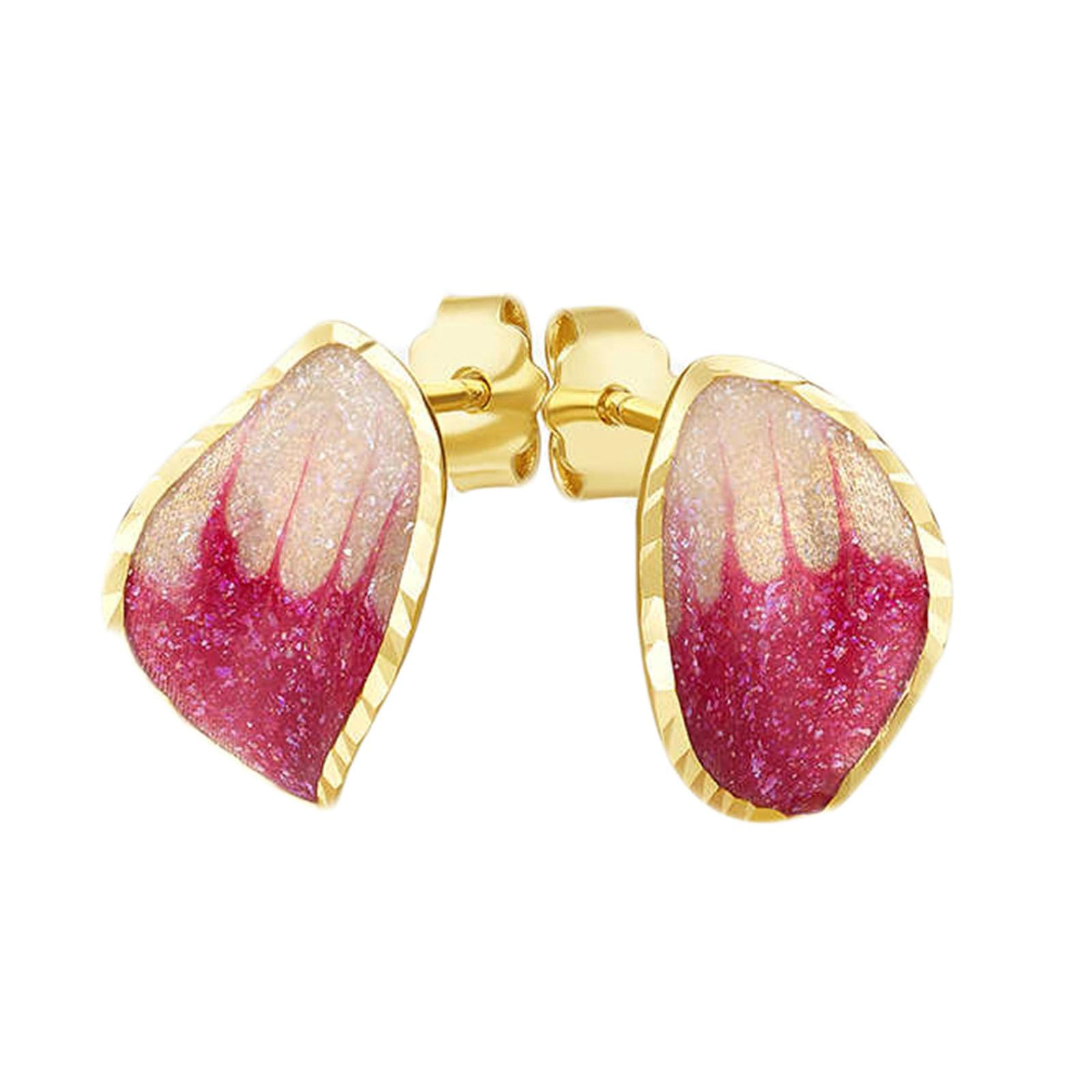 Beydodo Orecchini da donna 750 585 375 oro orecchini petalo con smalto rosa orecchini da sposa senza allergie per donne
