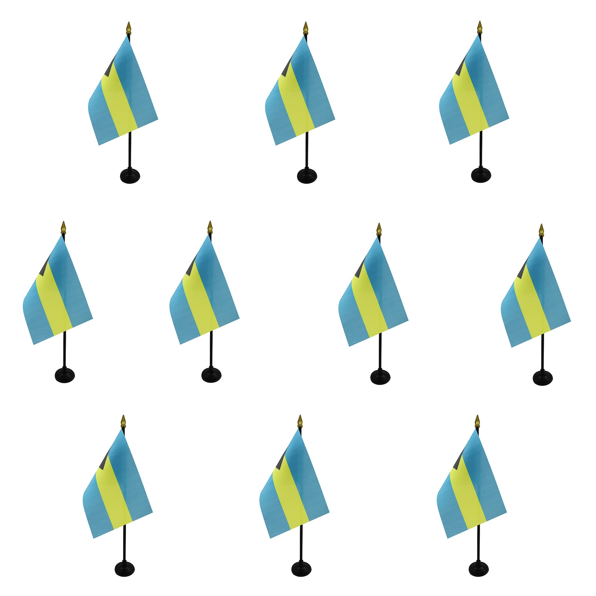 AZ FLAG - Set of 10 Bahamas Table Flag 4'' x 6'' - 10 Small Bahamian Mini Desk Flags 100% Polyester 15 x 10 cm - Office Flag with 10'' Pole - Golden Spear