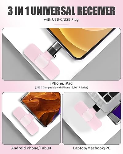 Miniatura 9 de Gicorino Micrófono Lavalier inalámbrico para teléfono Android y computadoraportátil, micrófono inalámbrico Plug-Play 2.4G con chip de reducción de