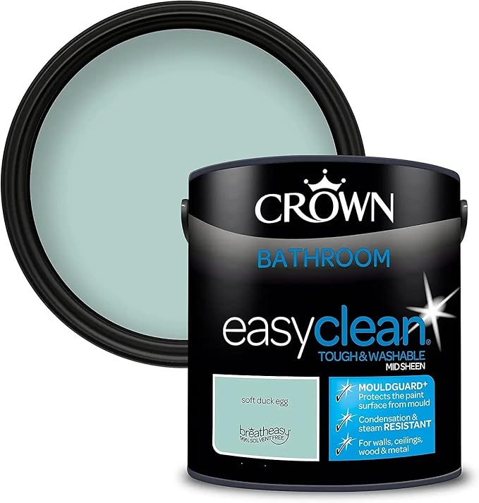 2.5L CROWN Easyclean Bathroom MID‑SHEEN Emulsion Multi Surface Paint With MOULDGUARD+ – Soft Duck Egg