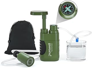 Purewell Ręczna pompa filtrująca 0,01 mikrona - przenośny filtr wody eliminuje 99.999% bakterii - do wędrówek, biwakowania, podróży i przetrwania