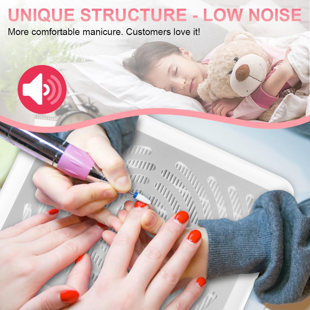HOTUT Aspiratore di polvere per Unghie con Filtro Riutilizzabile, Aspiratore Unghie Professionale da Tavolo, con Luci a LED, Velocità Regolabile, Adatto ai Saloni per Nail Tech e Alle Abitazioni