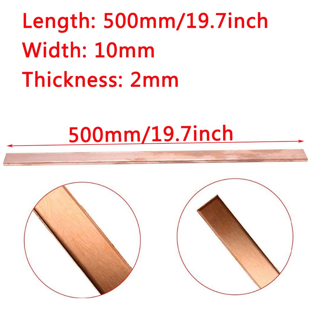 Barre Plate Cuivrée Pure 2Pcs T2 CU Barre Rectangulaire En Cuivre En Cuivre, Épaisseur 2Mm, Longueur 500Mm,15mm