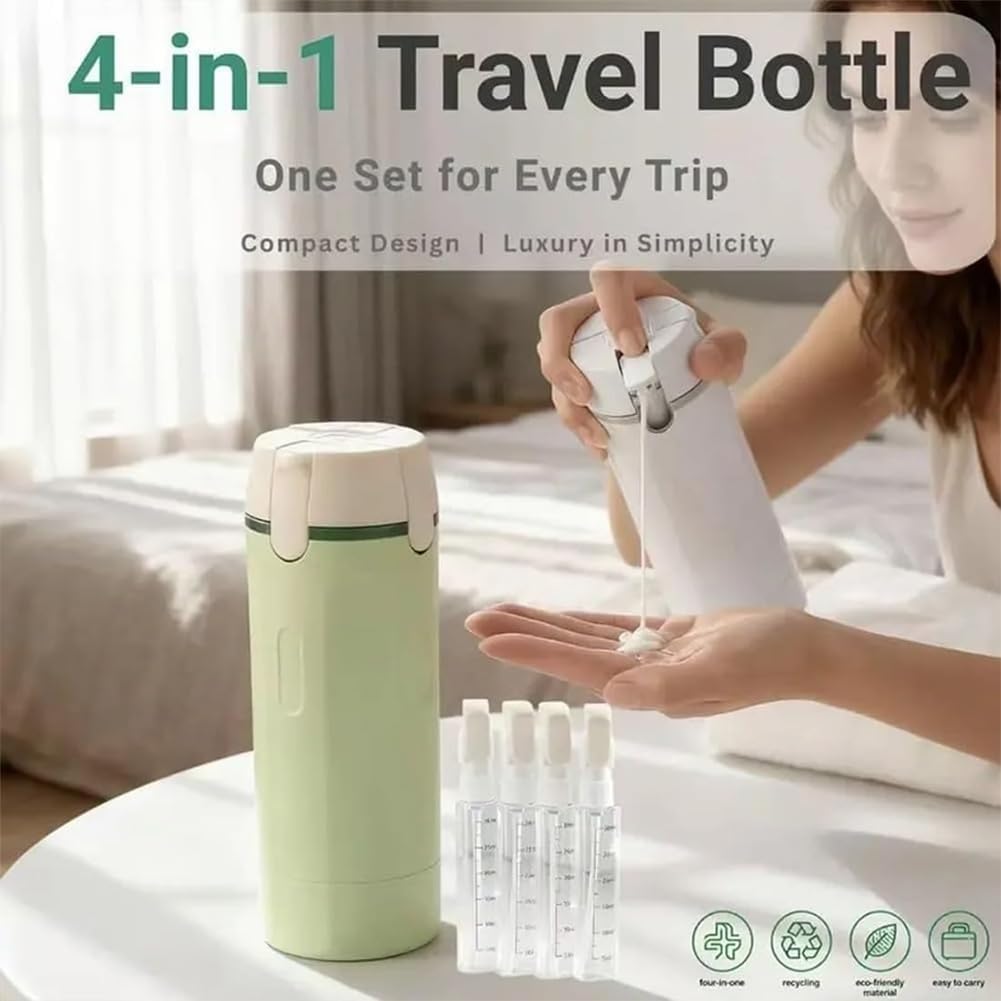 Dispenser da viaggio 4 in 1, con scala ed etichetta, dispenser portatile a prova di perdite, ricaricabile, per shampoo, articoli da toeletta per voli, borsa da palestra, weekend fuori casa, 2 pezzi