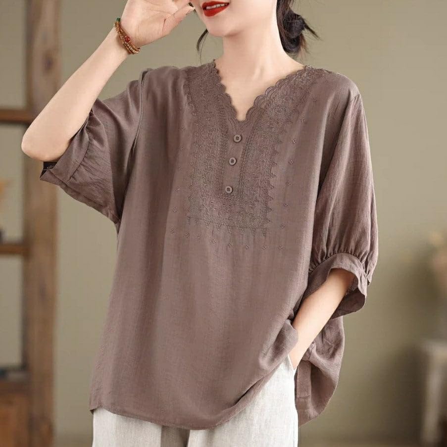 Image of Sidhidata Cotton Blend Embroidered Oversized Loose Fit Stylish Western Short Top for Women's /Girls