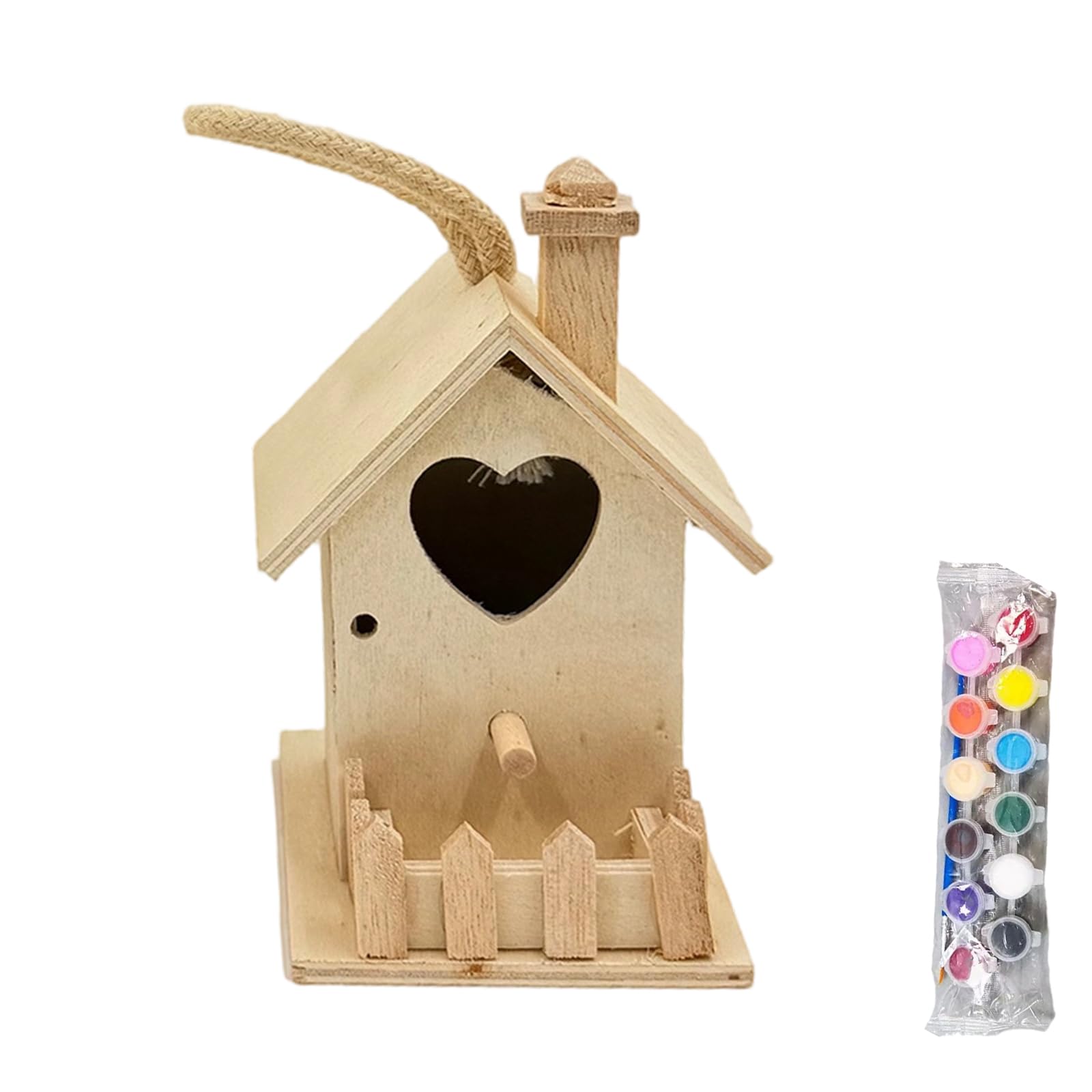 NEWFT Rural Wooden Bird House Unpainted Bird Nest For Outdoor Garden Patios Hanging Breeding Box For WildBird Shelter Place